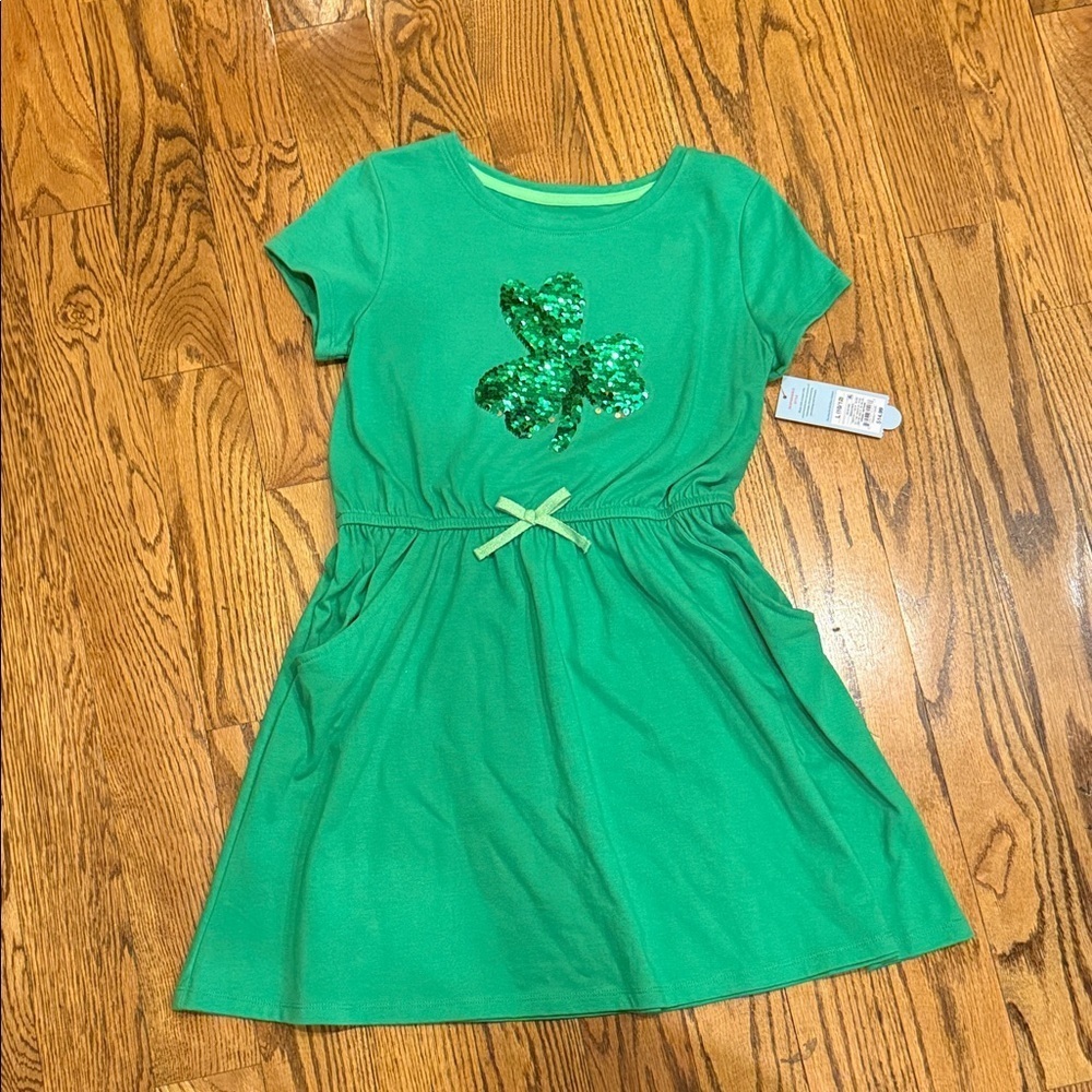 Cat & Jack St. Patrick's Day green dress gold and green flip sequins shamrock L